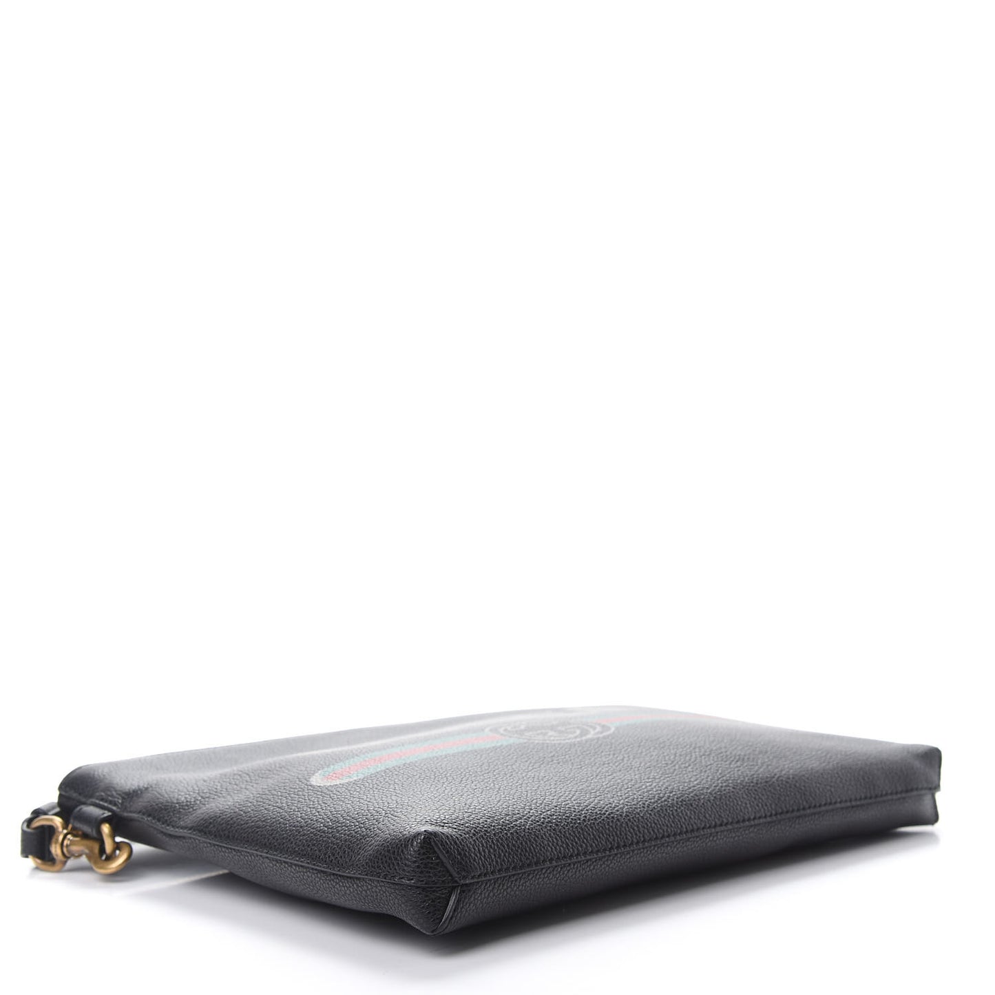 Pebbled Calfskin Logo Wristlet Black