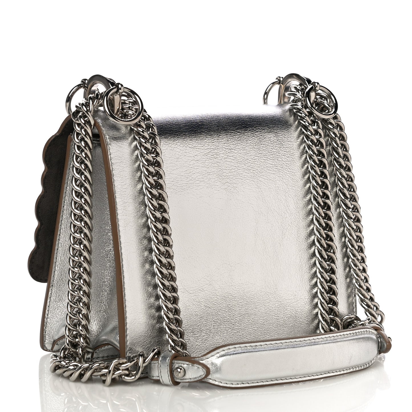 Vitello Catalan Mirror Scalloped Multi Studded Small Kan I Shoulder Bag Argento