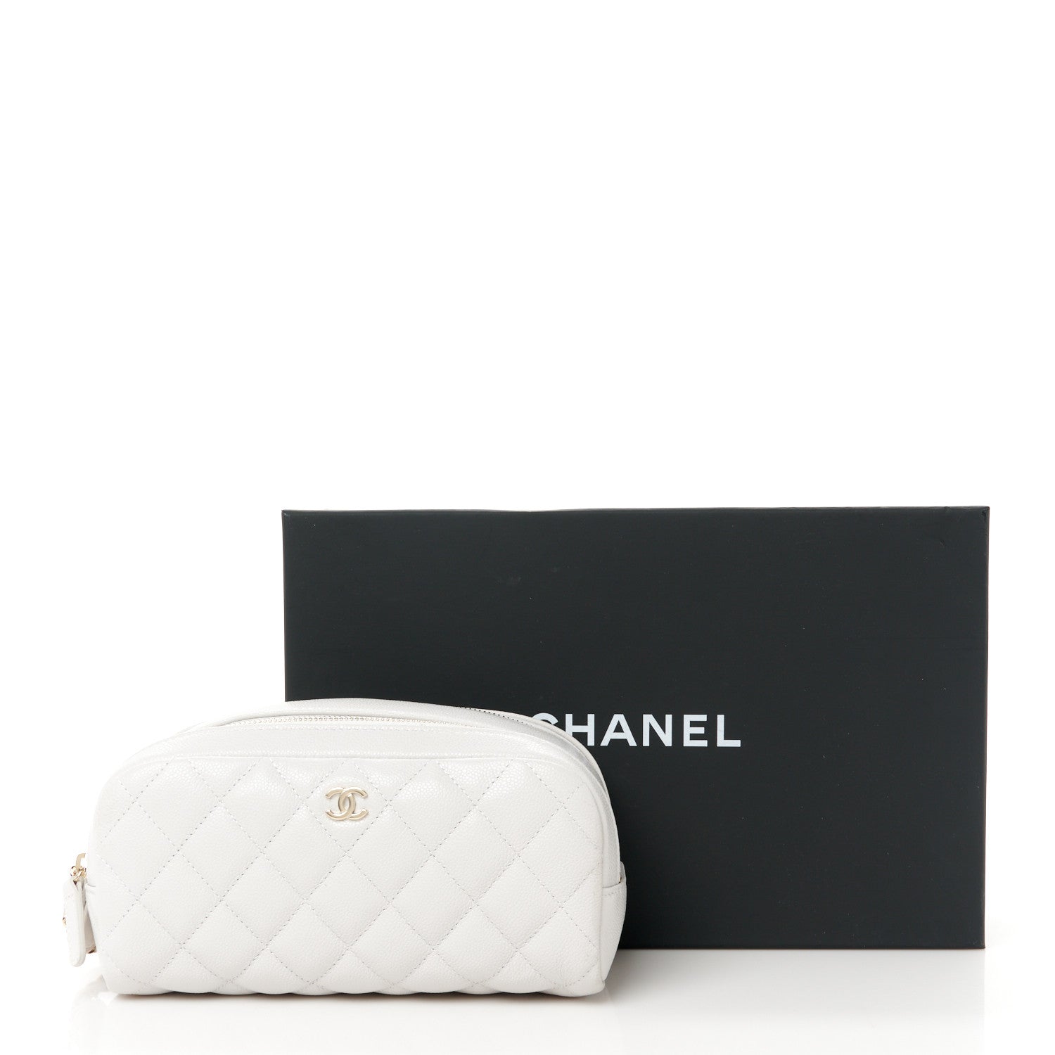Chanel Caviar Quilted Toiletry Case With Chain Light Grey 12 of 12