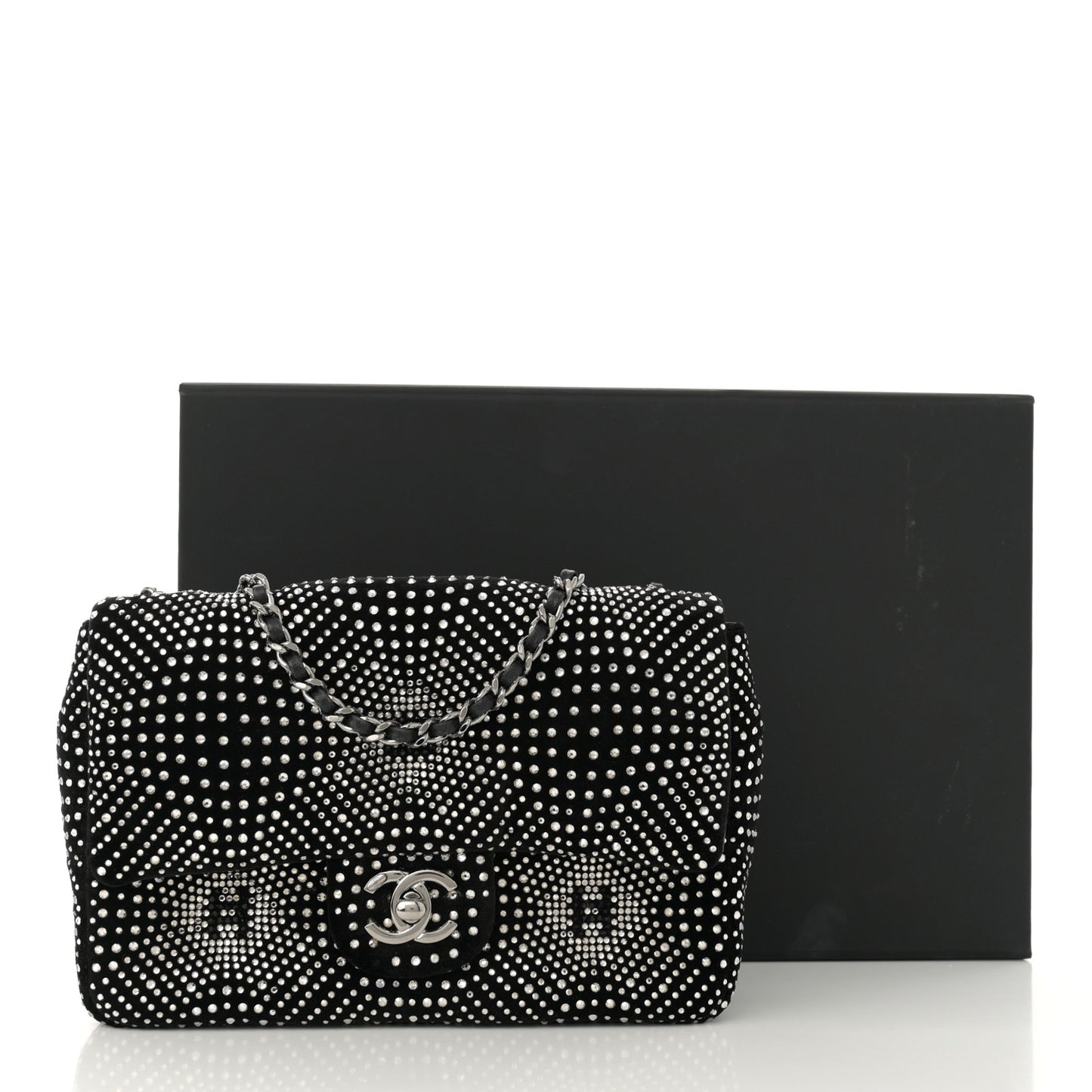 Velvet Strass Evening Flap Bag Black Silver
