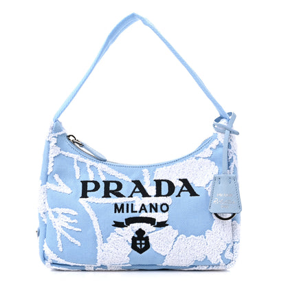 Prada Nylon Embroidered Drill Mini Re-Edition 2000 Bag Sky Blue White 1 of 8