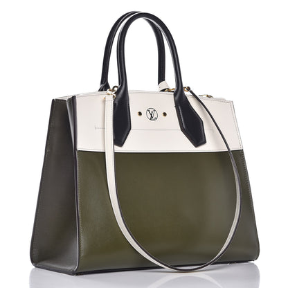 Louis Vuitton Calfskin City Steamer MM Kaki White 4 of 9