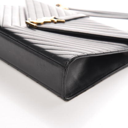 Saint Laurent Smooth Calfskin Matelasse Chevron Large Monogram Satchel Black 11 of 14