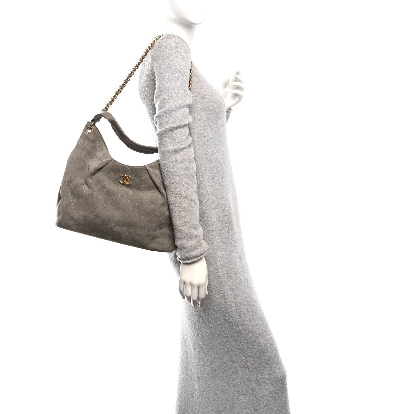 Suede Quilted Large Hobo Dark Grey