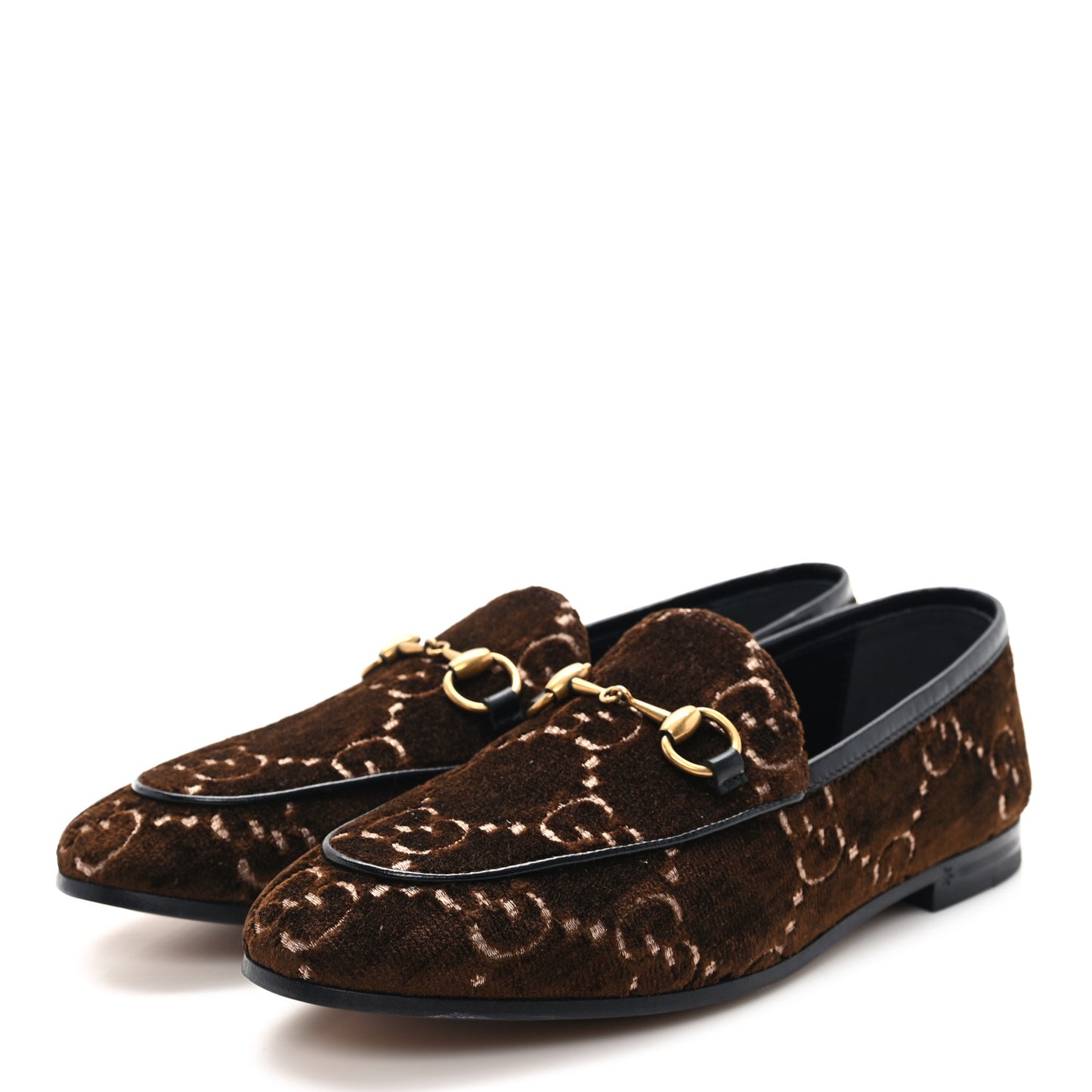 Velvet GG Monogram Horsebit Womens Jordaan Loafers 35.5 Brown Black