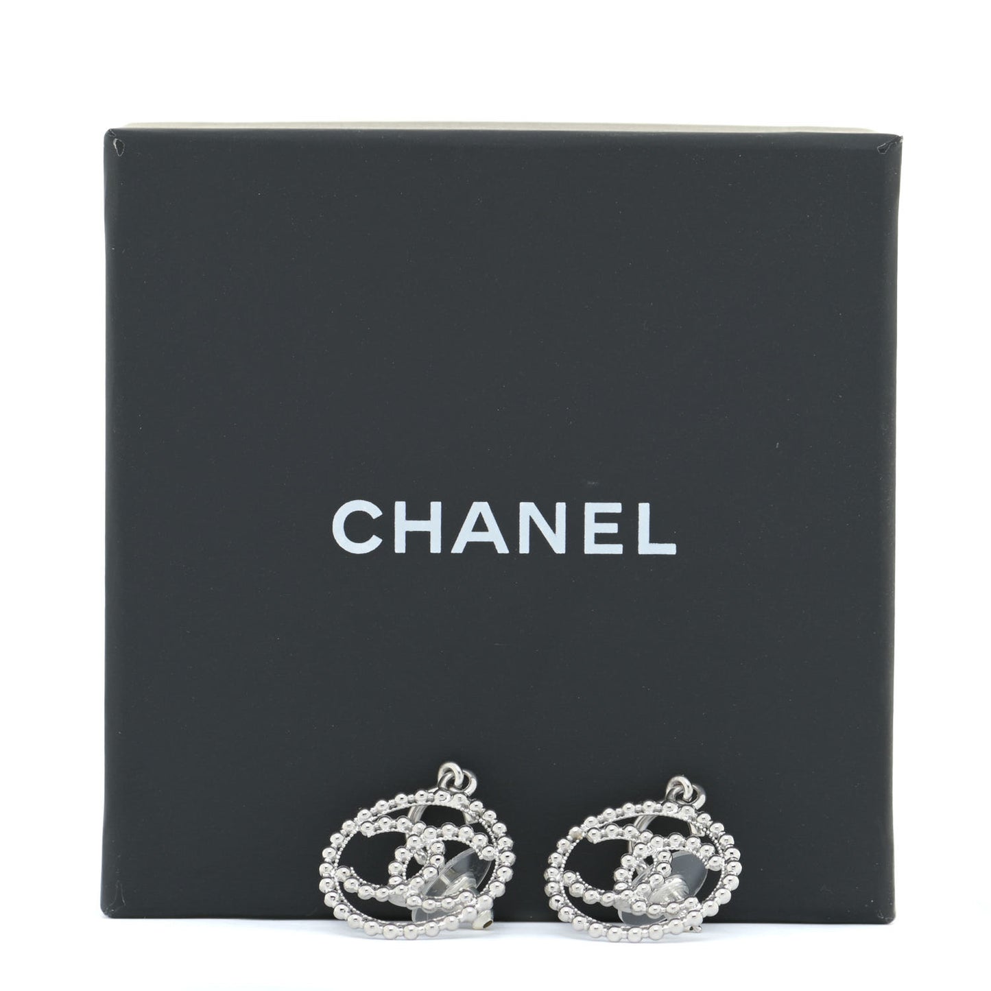 Metal Bead Round CC Drop Earrings Silver