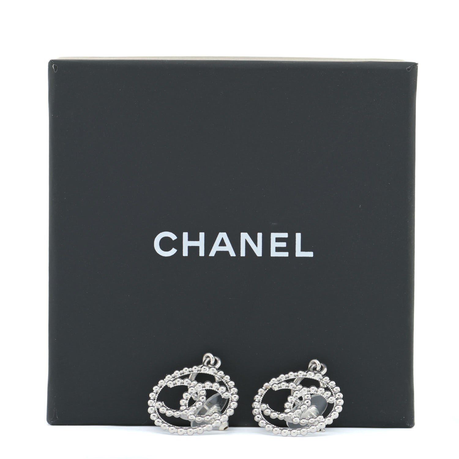 Chanel Metal Bead Round CC Drop Earrings Silver 5 of 5