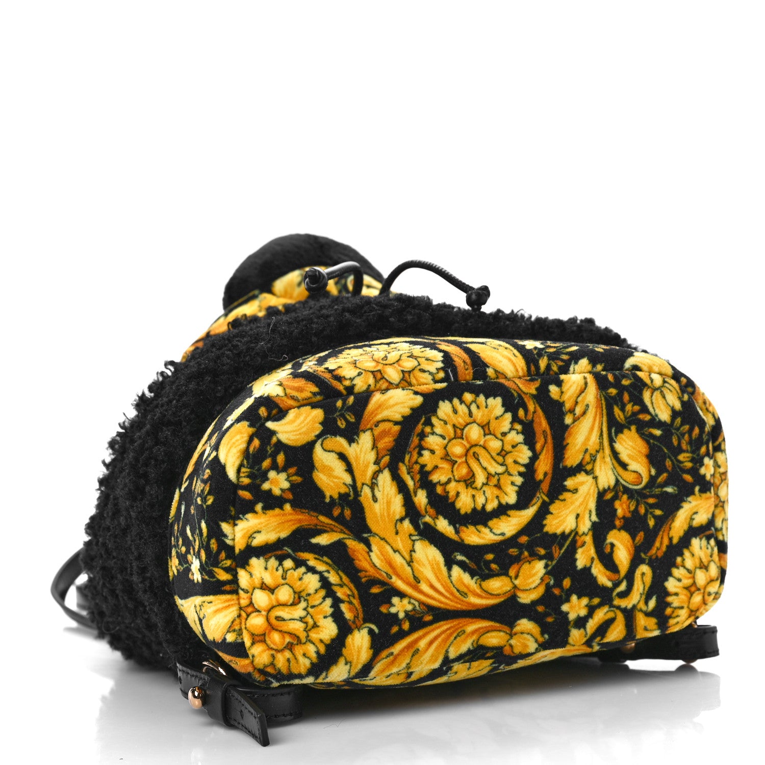 Versace Cotton Calfskin Barocco Teddy Backpack Black Gold 4 of 8