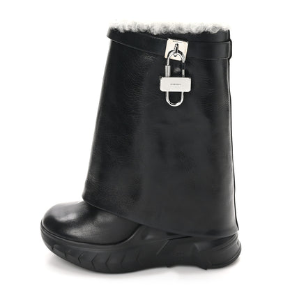 Givenchy Crinkled Calfskin Shearling Shark Lock Biker Ankle Boots 39 Black Natural 1 of 8