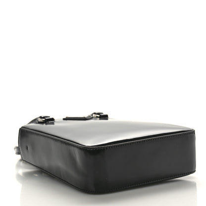 Prada Spazzolato Metal Triangle Logo Small Double Handle Crossbody Tote Black 4 of 10