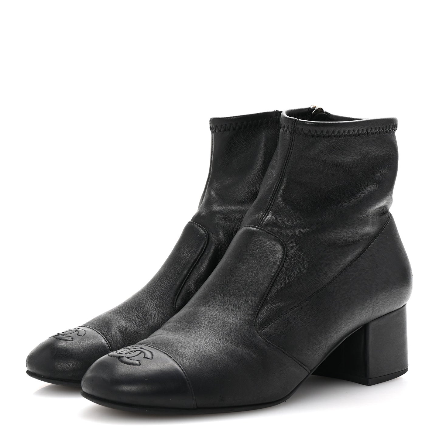 Stretch Lambskin Cap Toe CC Short Boots 38.5 Black