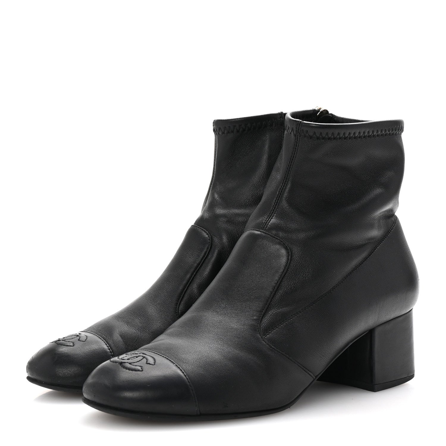 Chanel Stretch Lambskin Cap Toe CC Short Boots 38.5 Black 4 of 8