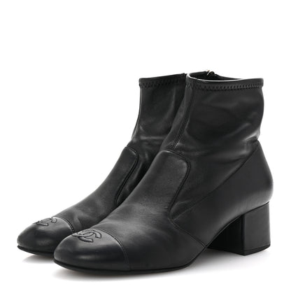 Chanel Stretch Lambskin Cap Toe CC Short Boots 38.5 Black 4 of 8