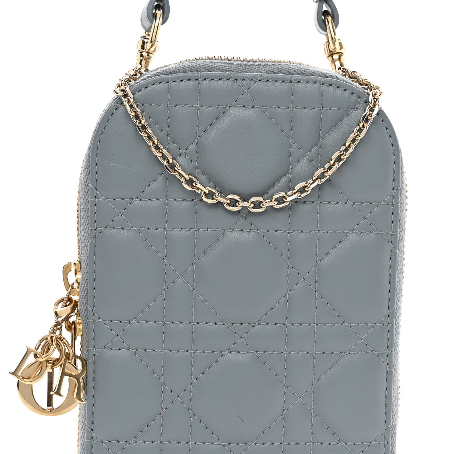 Lambskin Cannage Lady Dior Phone Holder Cloud Blue