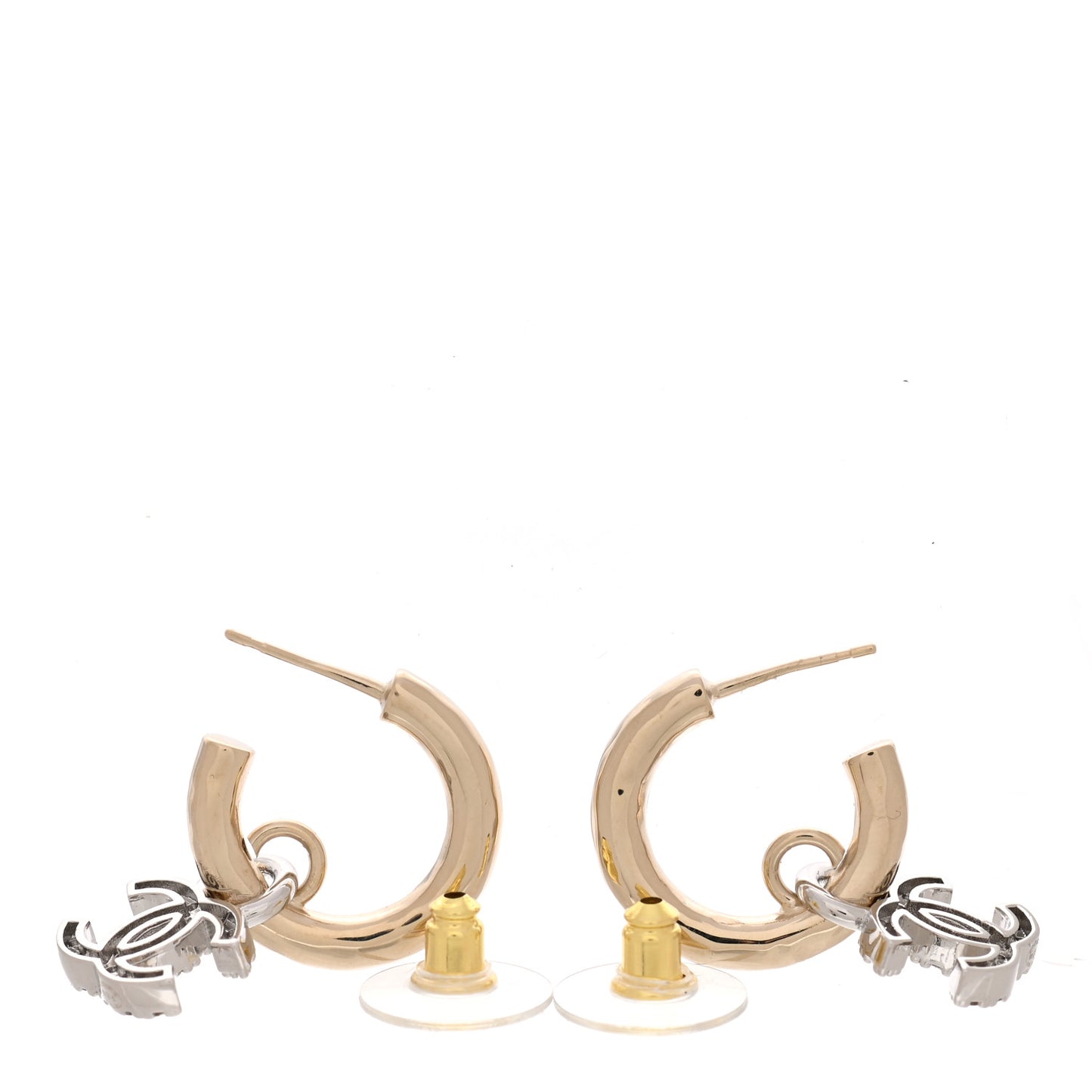 Metal Crystal CC Hoop Drop Earrings Gold
