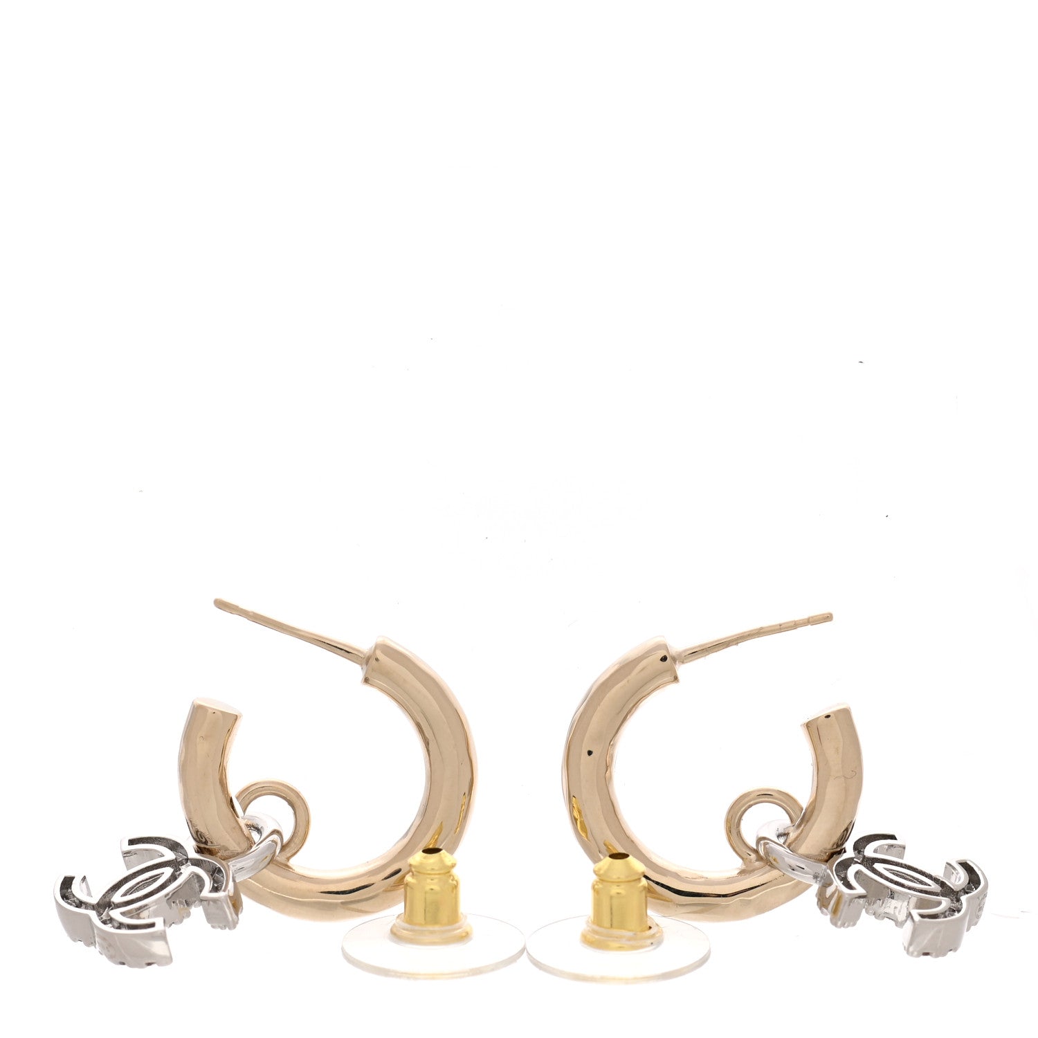 Chanel Metal Crystal CC Hoop Drop Earrings Gold 3 of 4