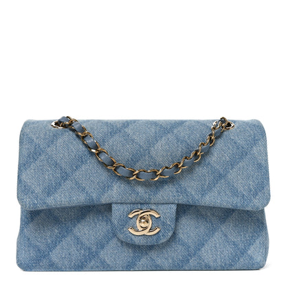 Chanel Printed Denim Quilted Small Double Flap Light Blue 1 of 11