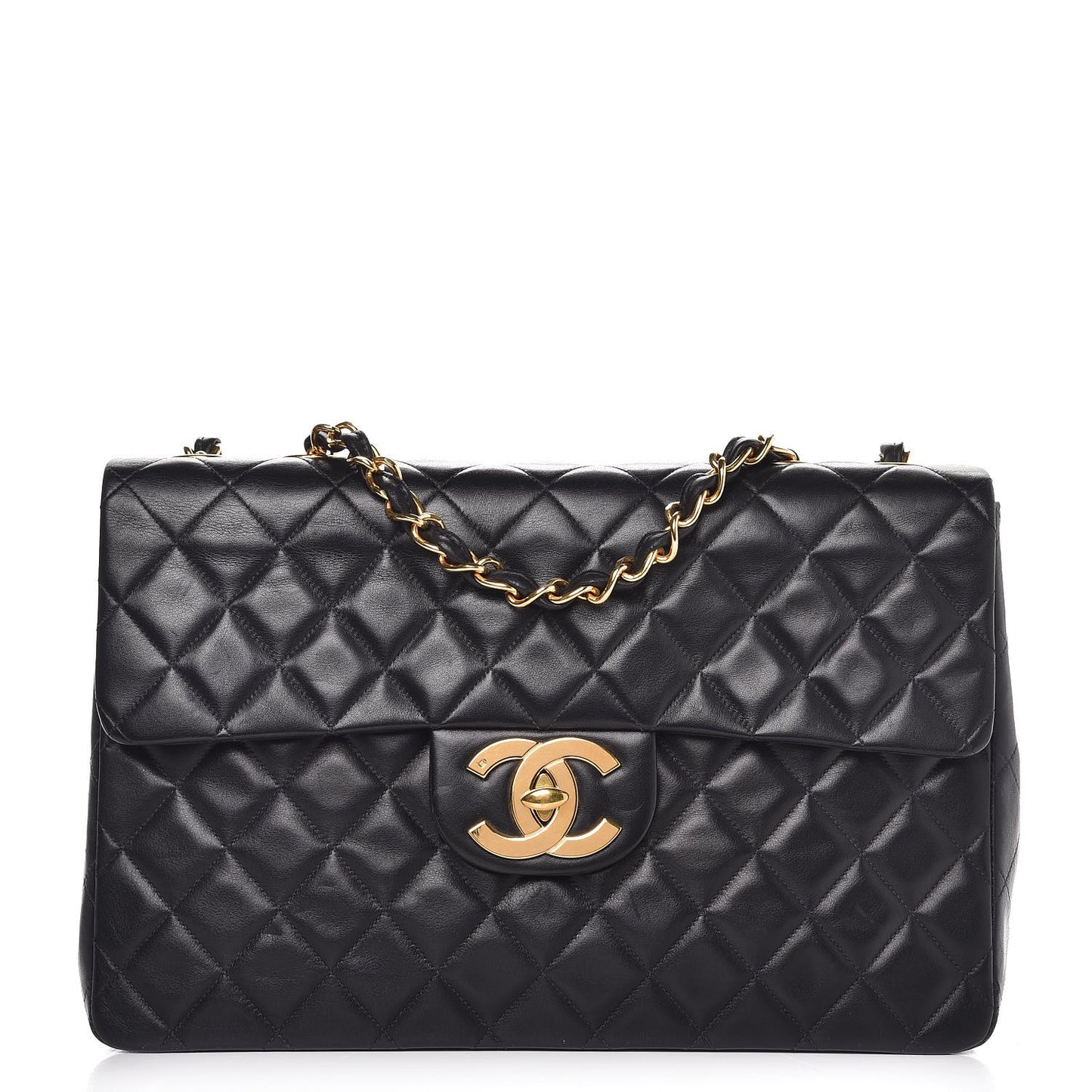 Lambskin Quilted XL Jumbo Single Flap Black