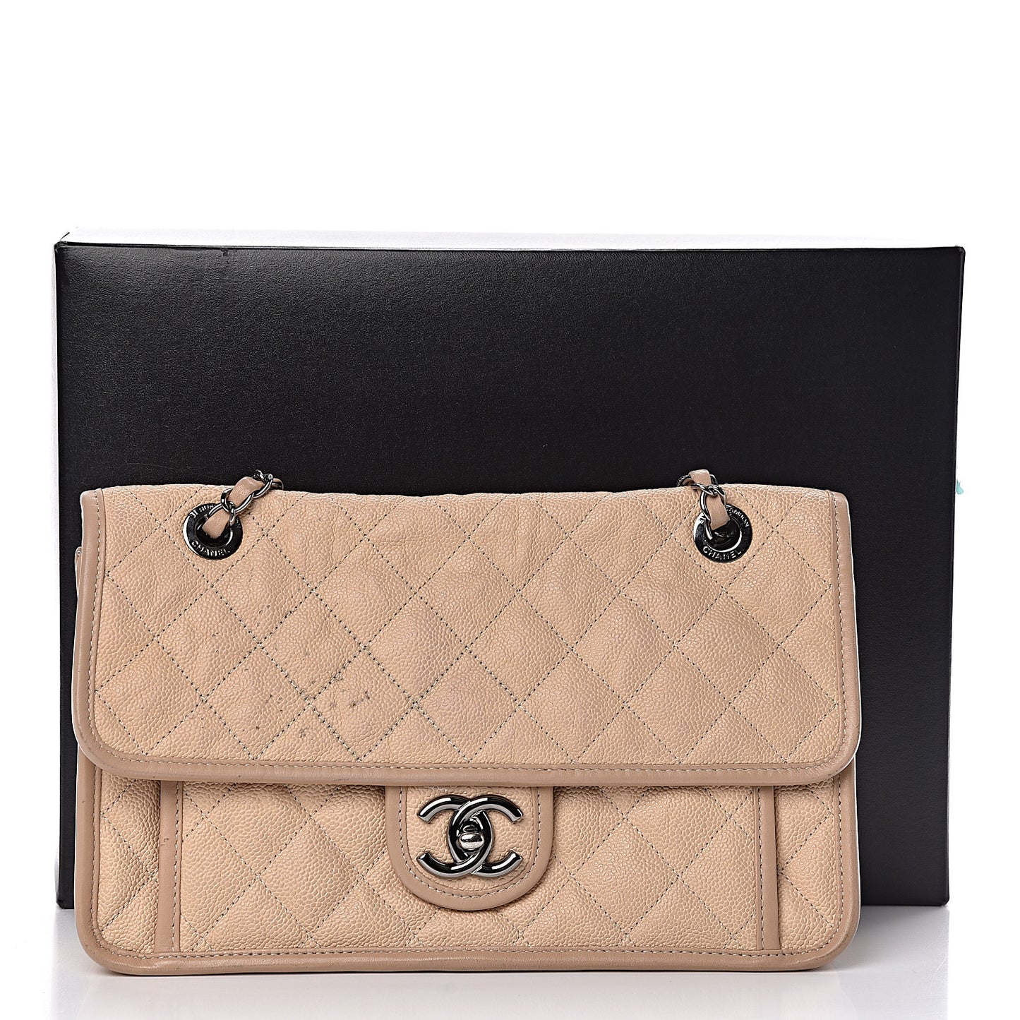 Caviar Quilted Medium French Riviera Flap Beige