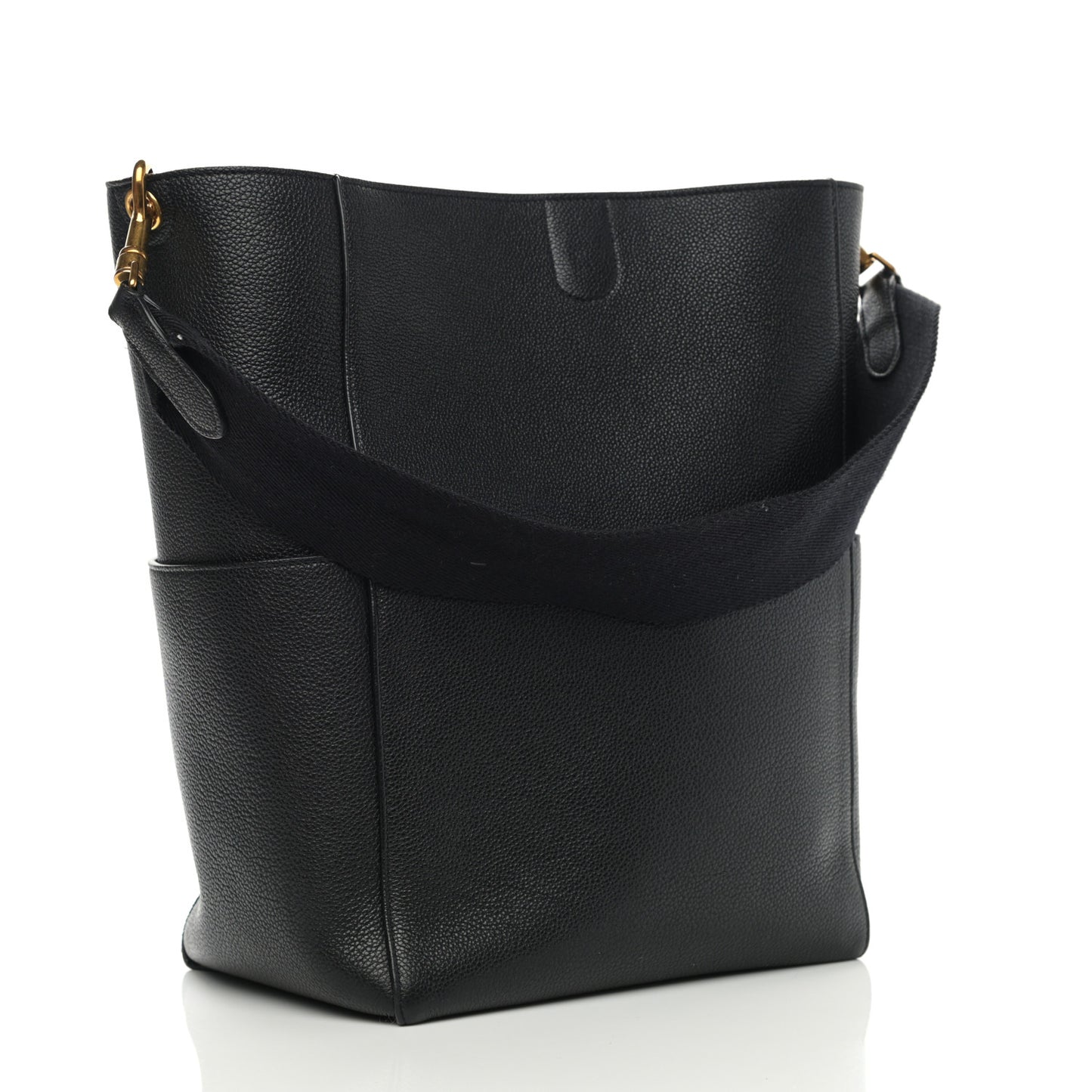 Soft Grained Calfskin Sangle Bucket Bag Black