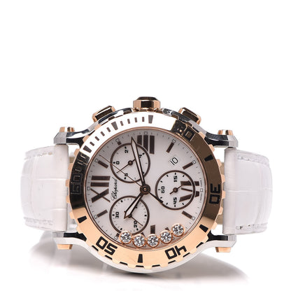 Chopard Stainless Steel 18K Rose Gold Alligator 5 Diamond 42mm Happy Sport Chronograph Quartz Watch 3 of 11