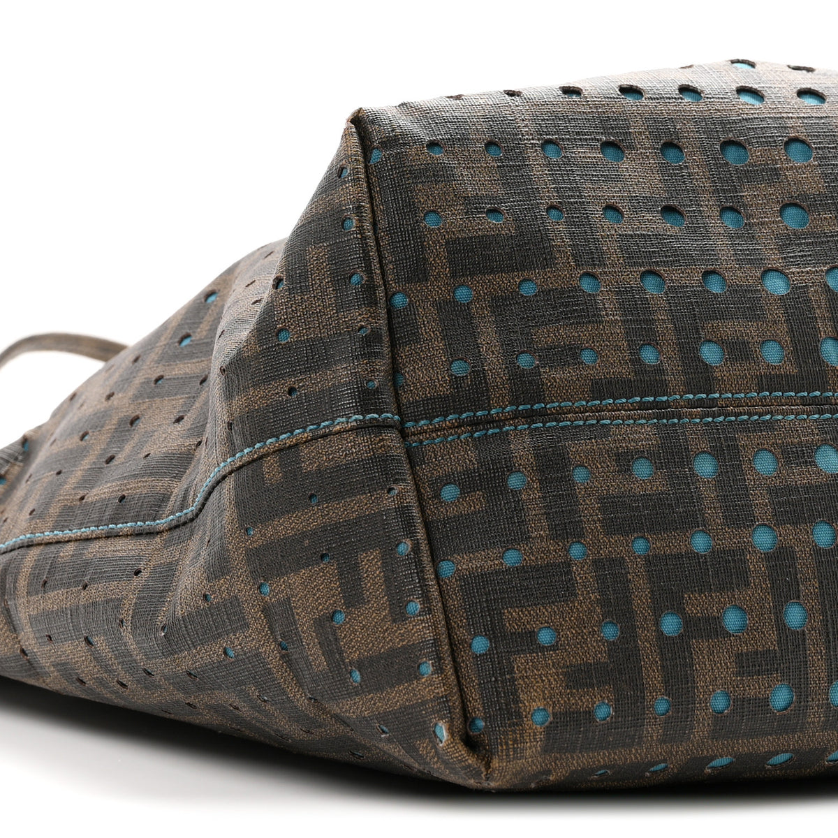 Fendi Zucca Spalmati Perforated Medium Roll Tote Tobacco Pavone 9 of 11