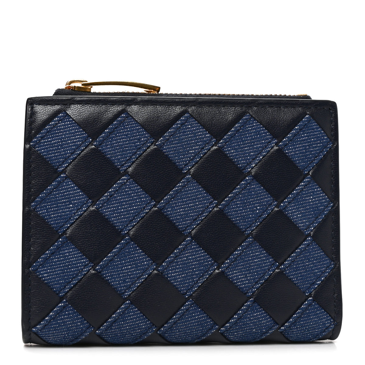 Bottega Veneta Nappa Denim Intrecciato Small Bi Fold Wallet Abyss Indigo 1 of 6