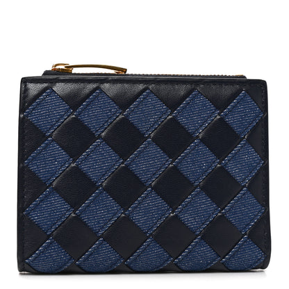 Bottega Veneta Nappa Denim Intrecciato Small Bi Fold Wallet Abyss Indigo 1 of 6