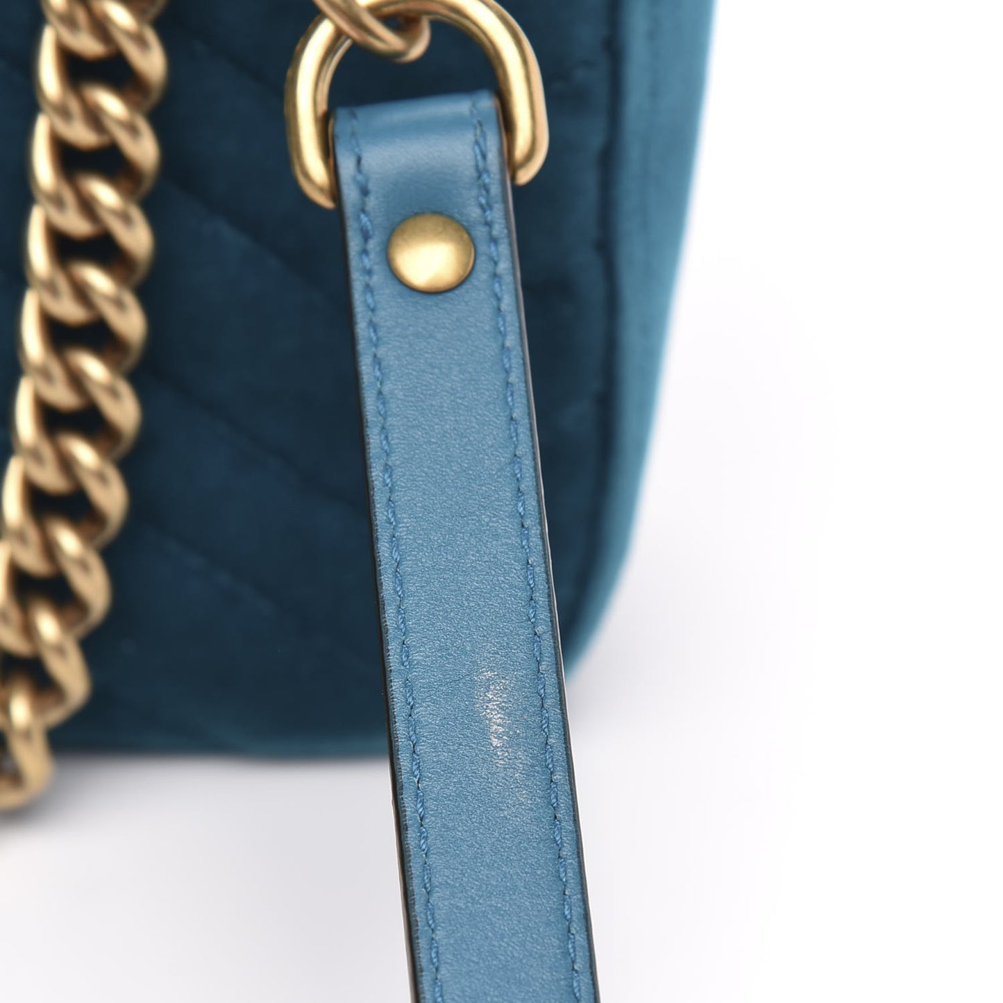 Velvet Matelasse Small GG Marmont Shoulder Bag Pavone Cyan