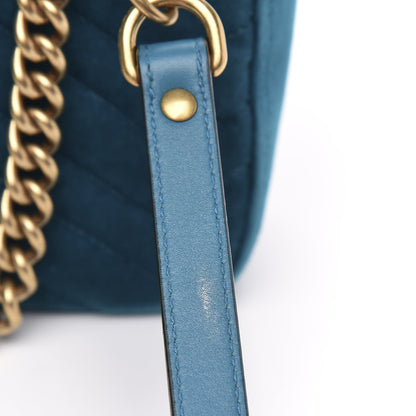 Gucci Velvet Matelasse Small GG Marmont Shoulder Bag Pavone Cyan 15 of 15