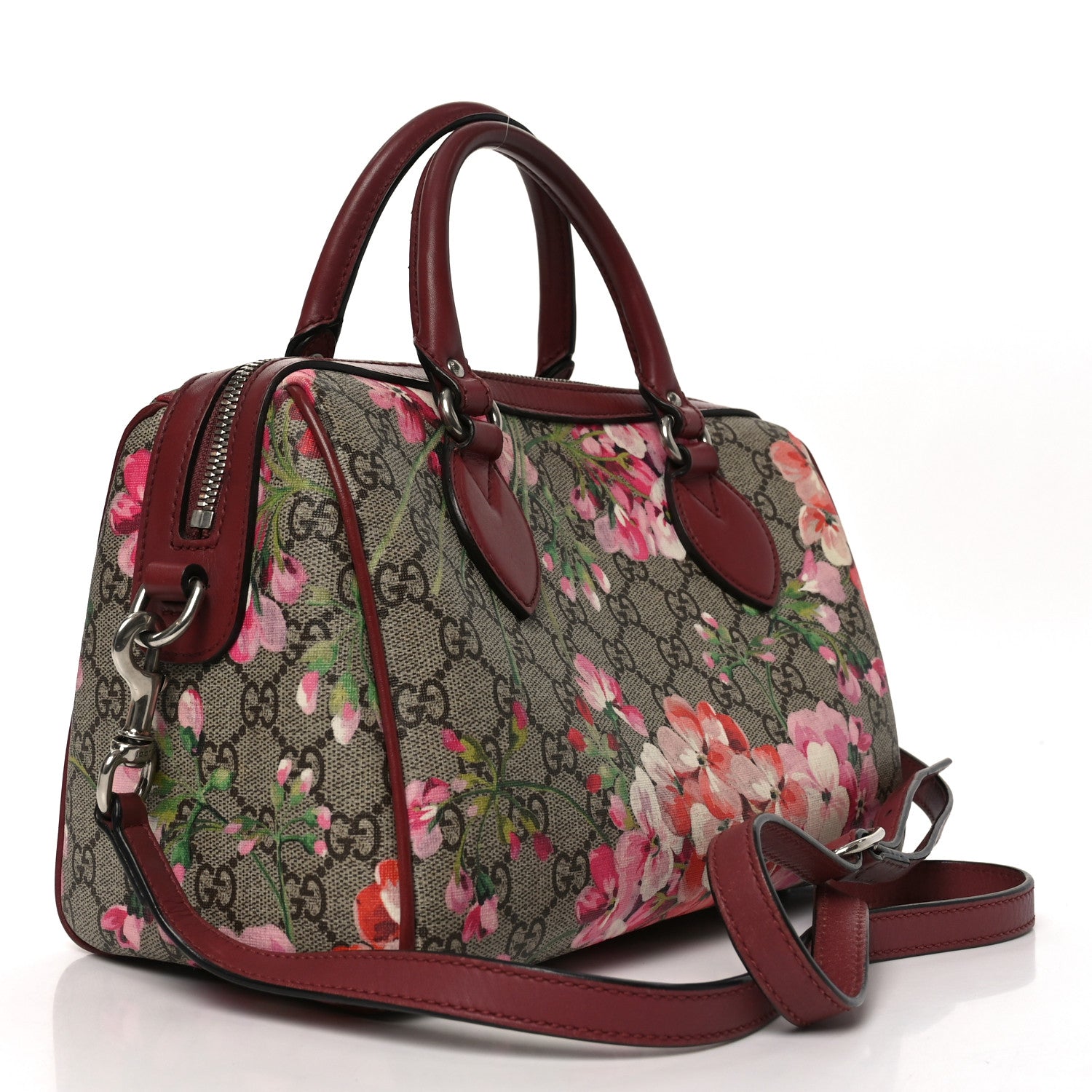 Gucci GG Supreme Monogram Blooms Small Boston Beige Multicolor Dry Rose 3 of 11