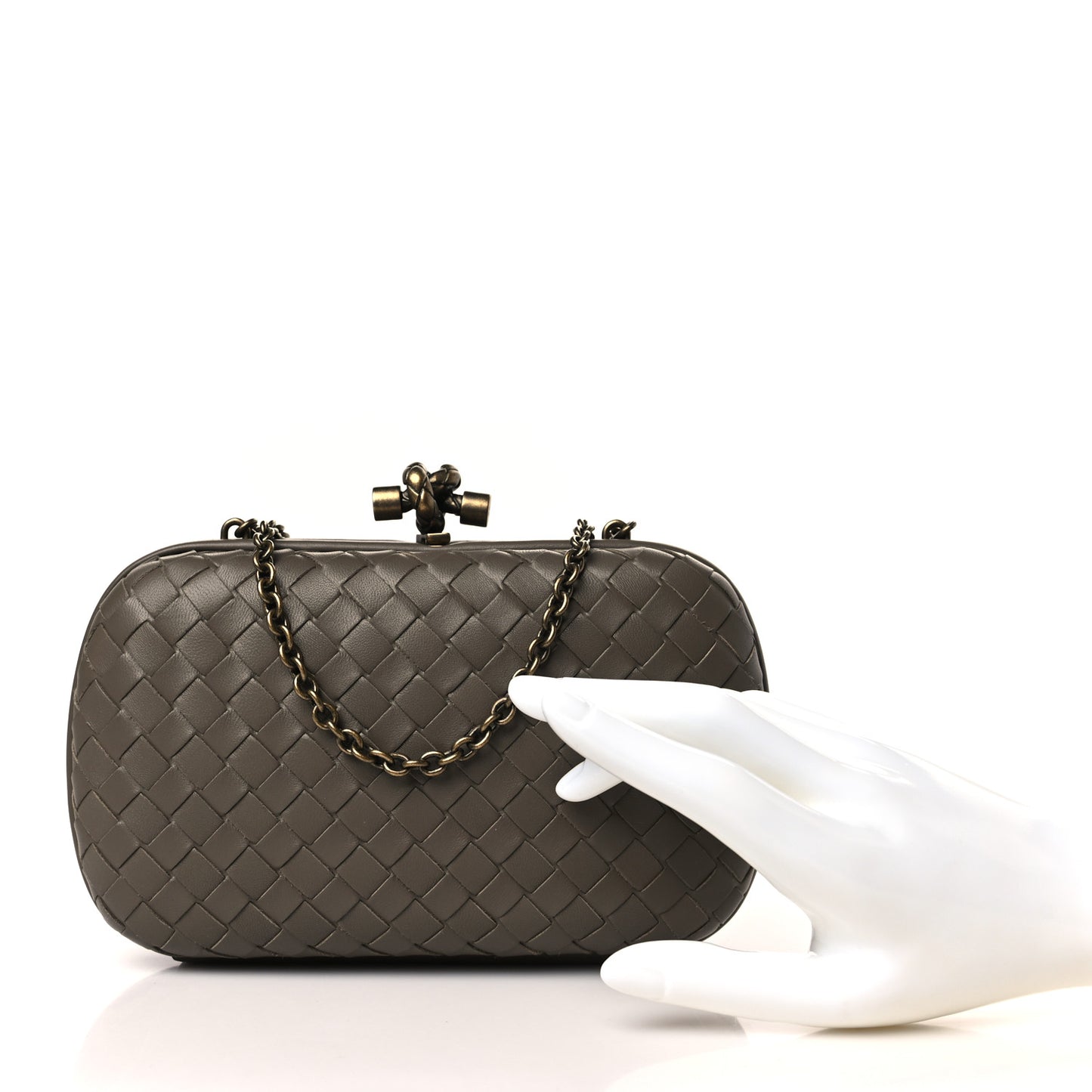 Nappa Intrecciato Chain Knot Clutch Steel
