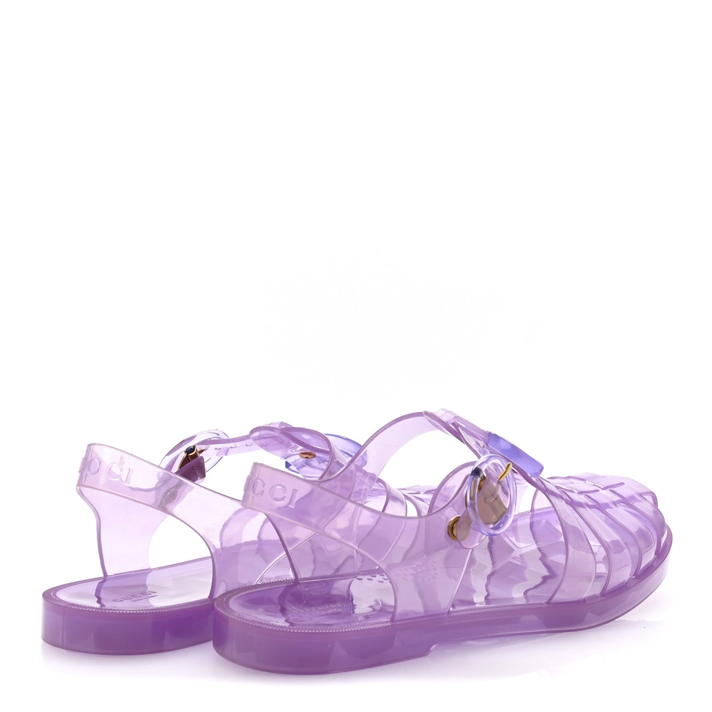 Shiny Rubber Double G Buckle Strap Sandals 37 Lapis Transparent