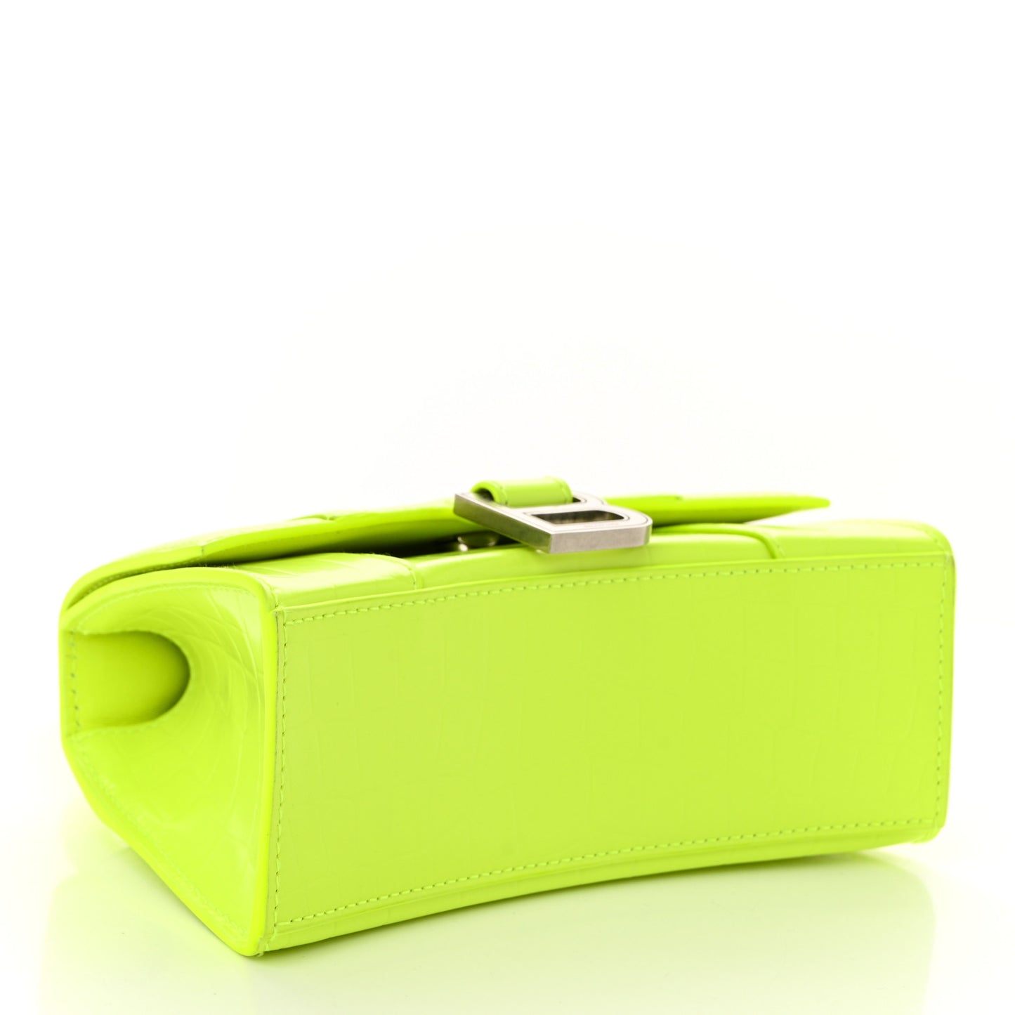 Shiny Calfskin Crocodile Embossed Hourglass Top Handle Bag XS Fluo Yellow