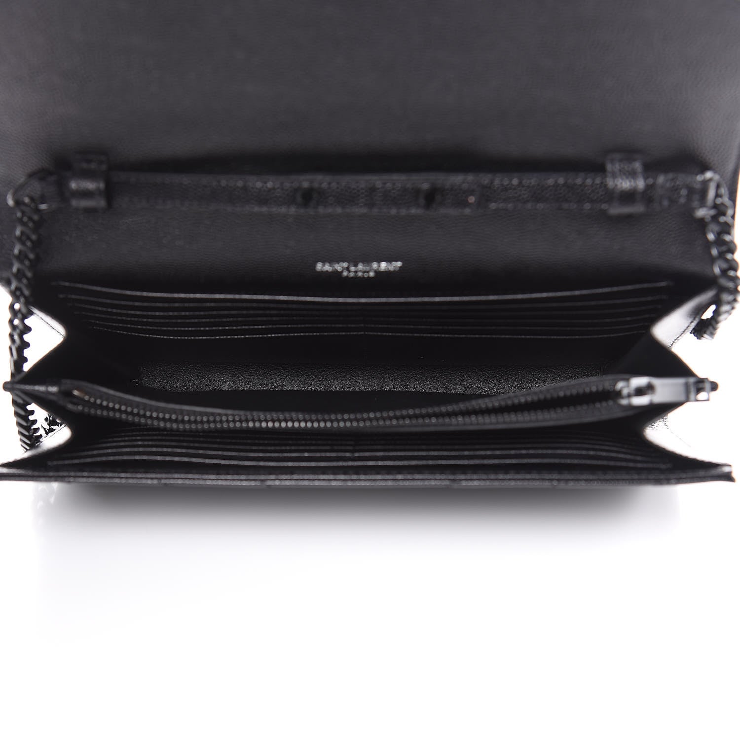 Saint Laurent Grain De Poudre Matelasse Chevron Monogram Chain Wallet Black 5 of 8