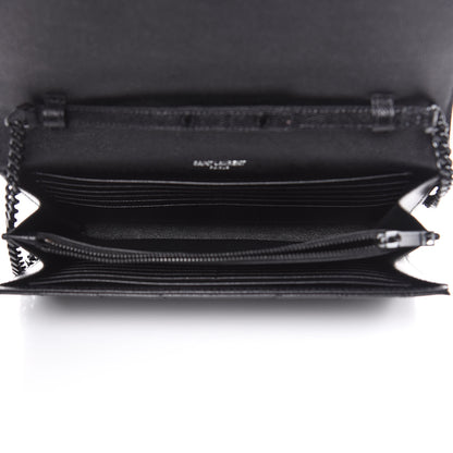 Saint Laurent Grain De Poudre Matelasse Chevron Monogram Chain Wallet Black 5 of 8