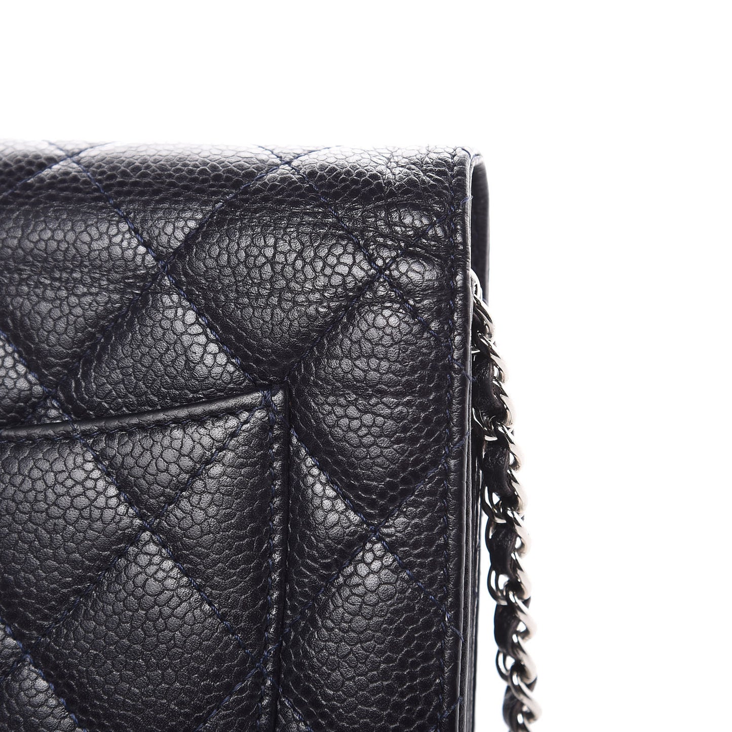 Caviar Quilted Wallet On Chain WOC Navy Blue
