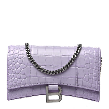Balenciaga Shiny Calfskin Crocodile Embossed Hourglass Chain Bag Lilac 1 of 8