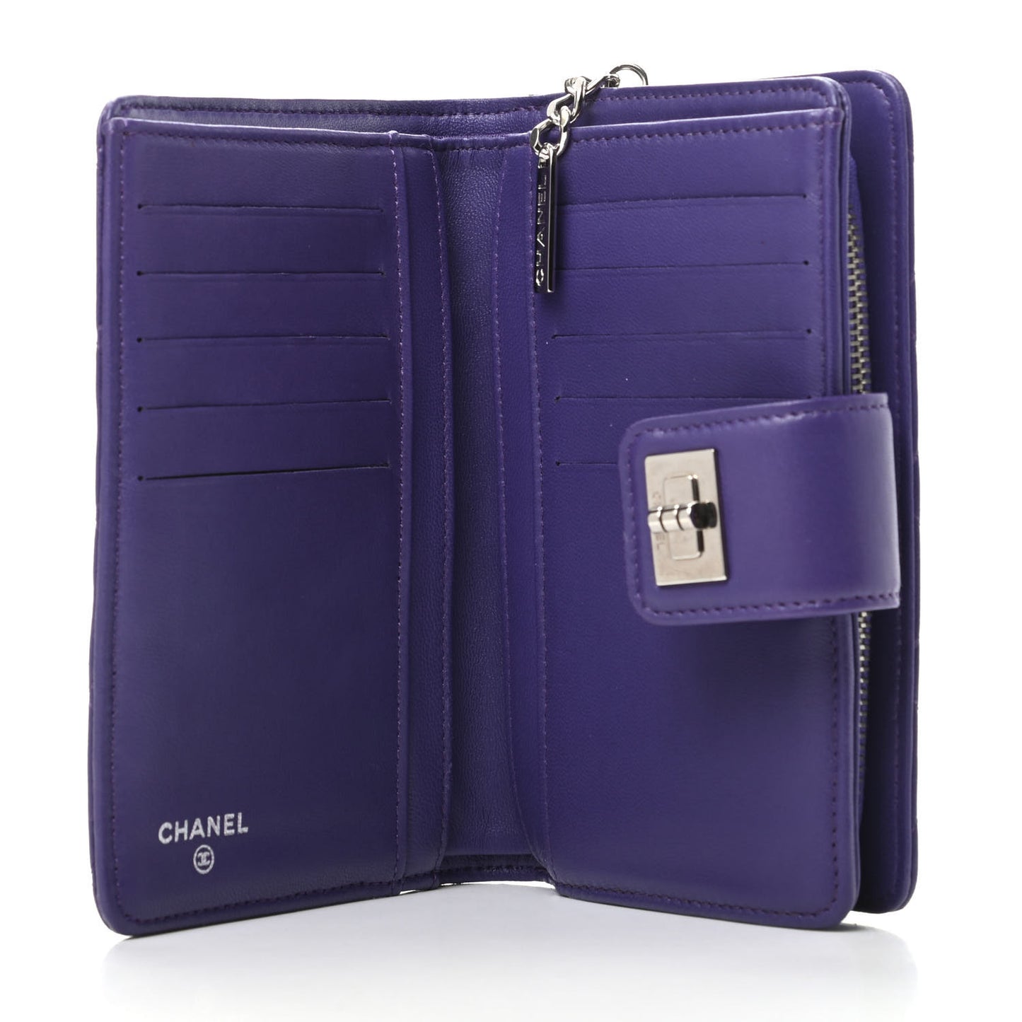 Lambskin Quilted Reissue Zipped Pocket Wallet Purple.