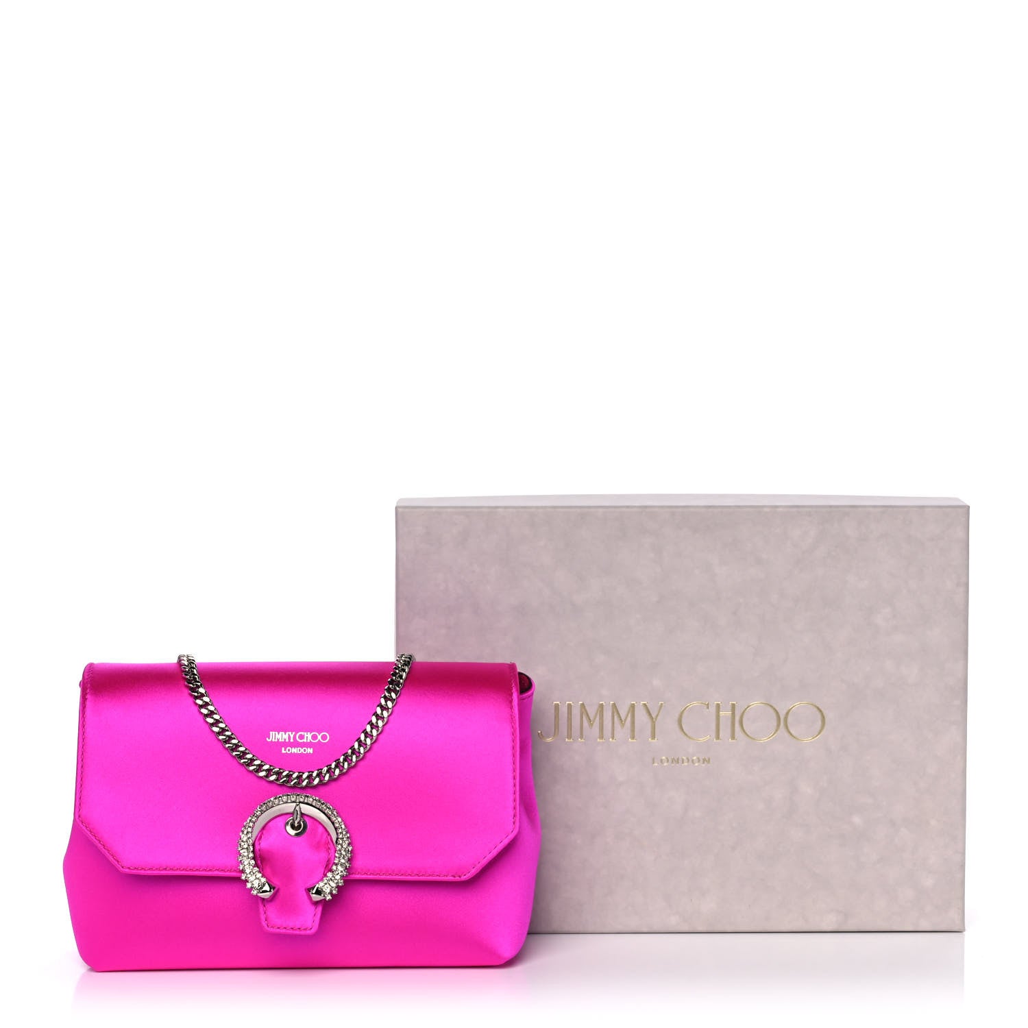 Jimmy Choo Satin Crystal Embellished Madeline Clutch Fuchsia 10 of 10