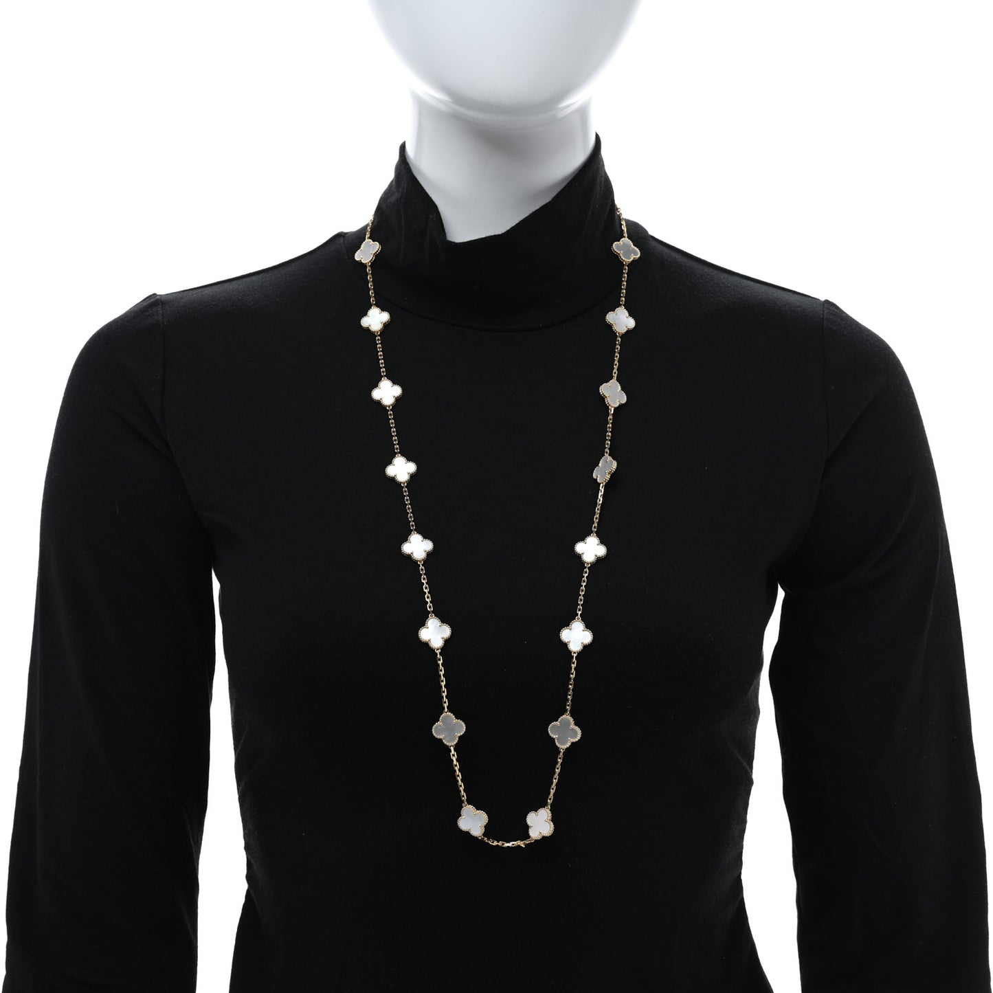 18K Yellow Gold Mother of Pearl 20 Motifs Vintage Alhambra Necklace