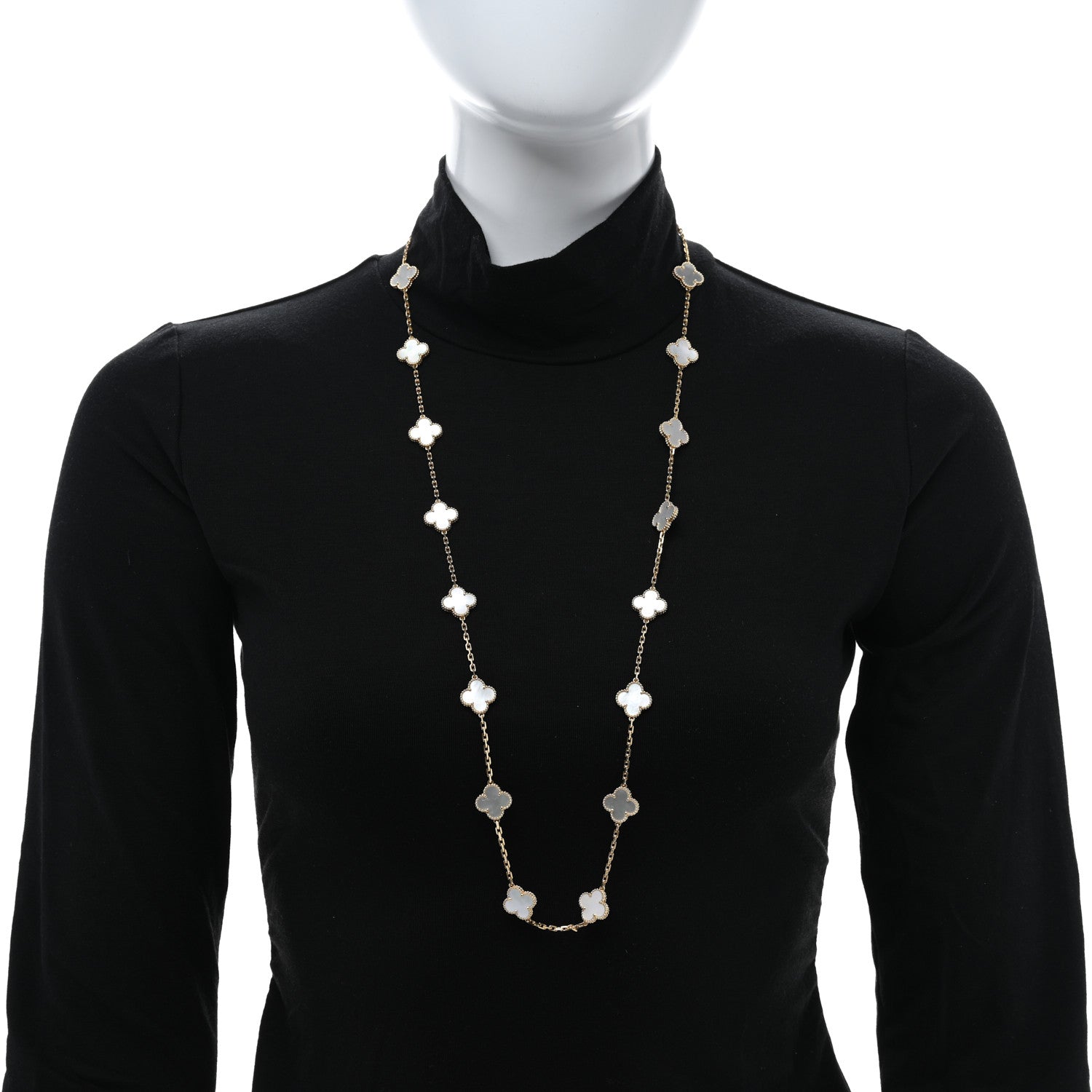 Van Cleef & Arpels 18K Yellow Gold Mother of Pearl 20 Motifs Vintage Alhambra Necklace 2 of 5