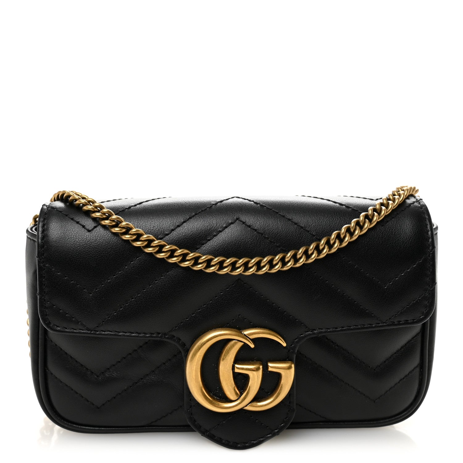 Gucci Calfskin Matelasse Super Mini GG Marmont Shoulder Bag Black 1 of 10