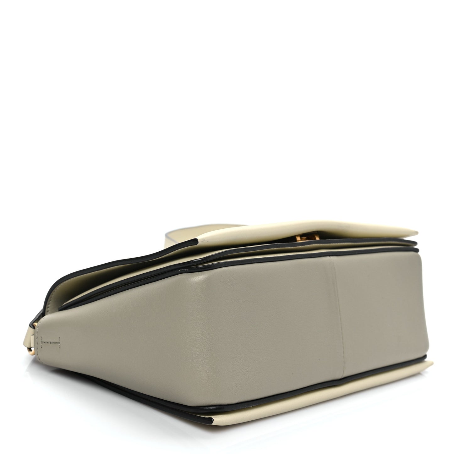 Shiny Smooth Calfskin Medium Frame Shoulder Bag Chalk Mastic