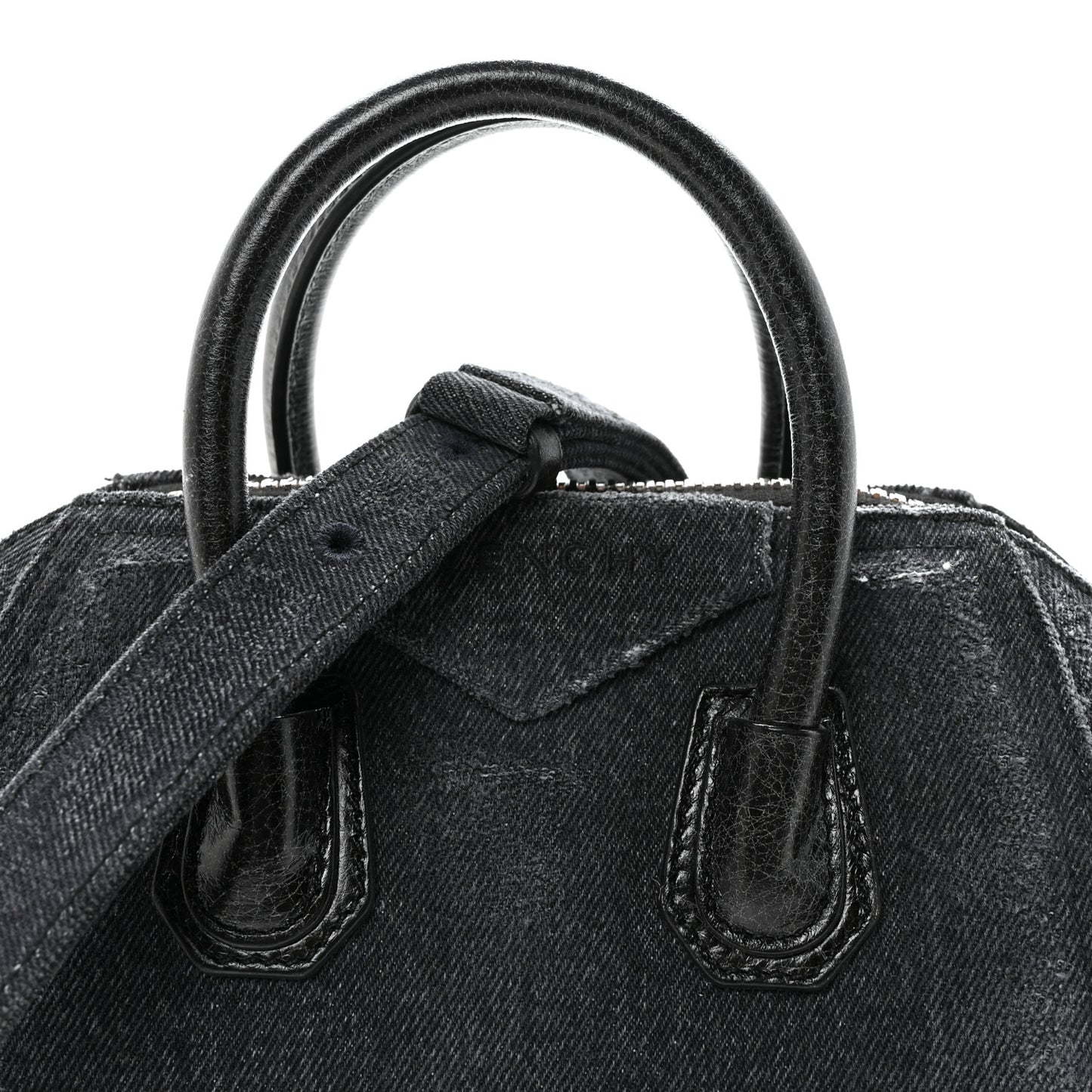 Washed Denim Mini Antigona Shoulder Bag Black