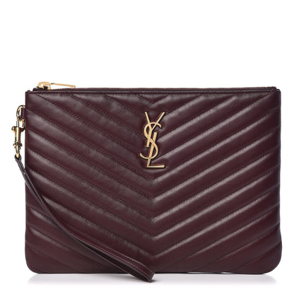 Saint Laurent Calfskin Matelasse Chevron Monogram A5 Wristlet Bordeaux 1 of 10