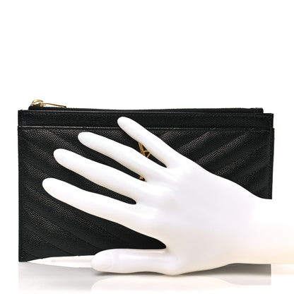 Saint Laurent Grain De Poudre Chevron Monogram Bill Pouch Black 2 of 6