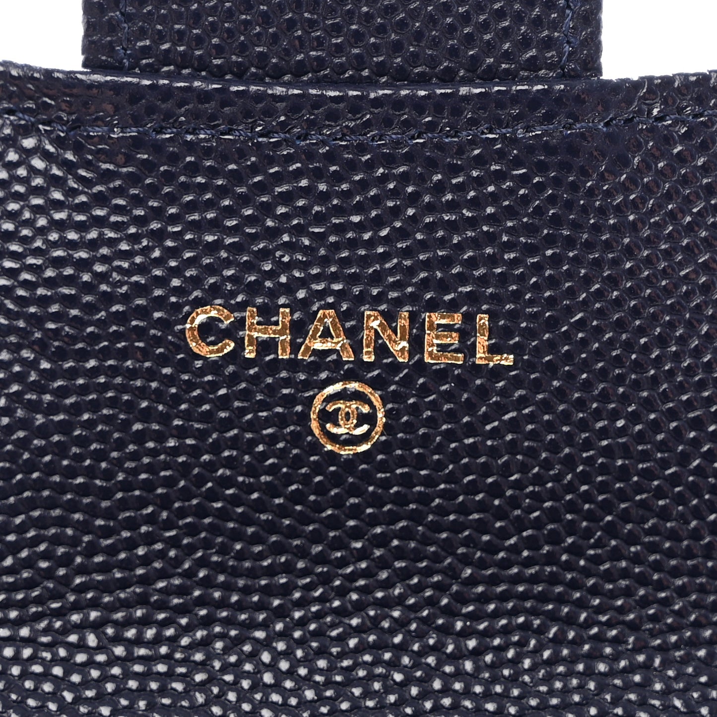 Caviar Quilted Flap Card Holder Wallet Navy Blue