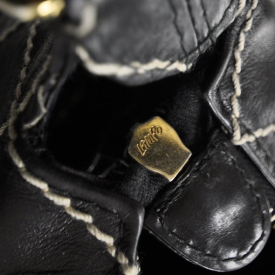 Leather Diamond Stitch Surpique Shoulder Bag Black