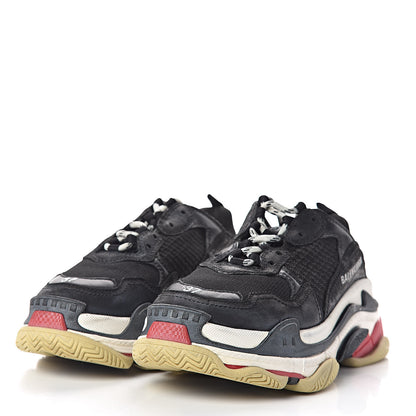 Balenciaga Fabric Mesh Washed Effect Womens Triple S Sneakers 37 Black Red 3 of 11